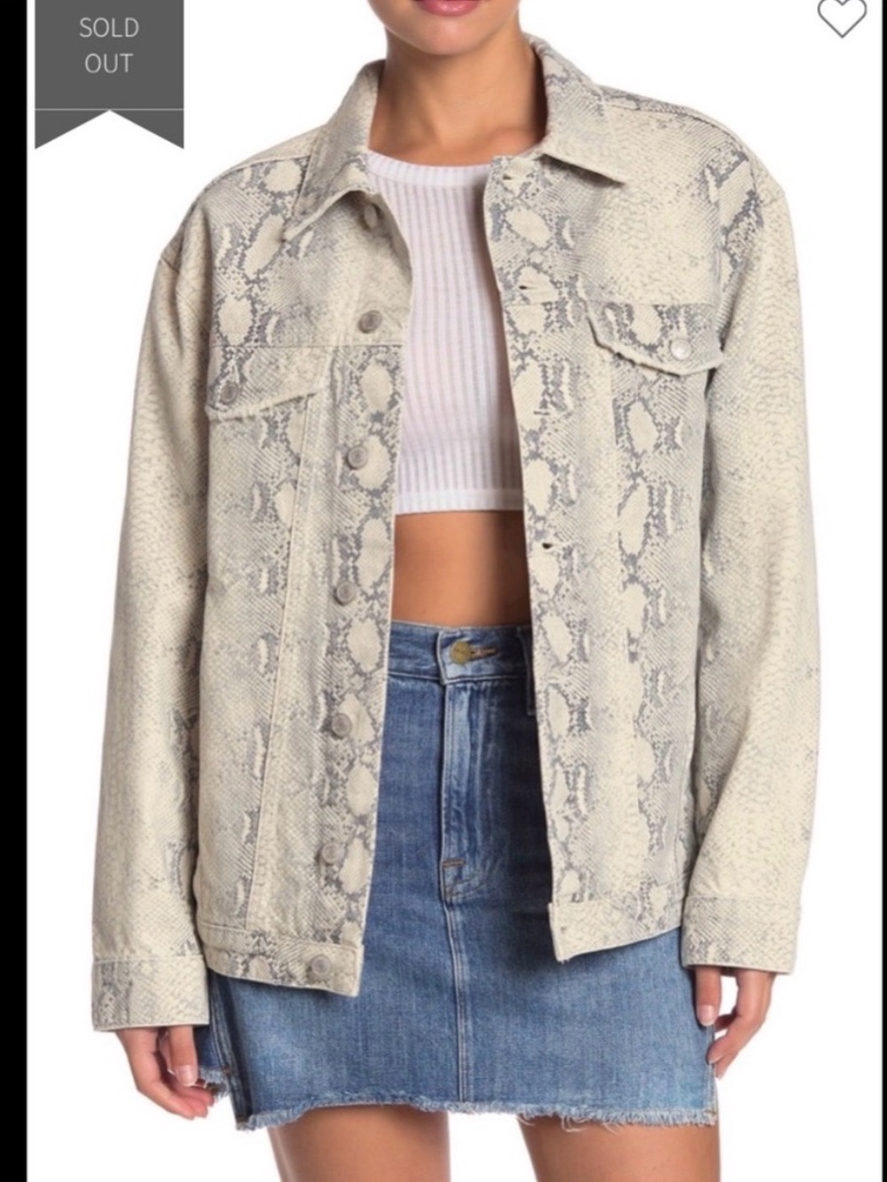 FREE PEOPLE NWT Snake-Print Denim Jacket - Light Gray